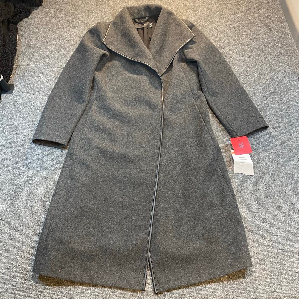 Brand New Tahari Womens Medium Gray Long OverCoat Coat Wide Wing Collar